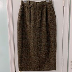 Ralph Lauren Wool Tweed with Window Pane Pattern Plaid Skirt